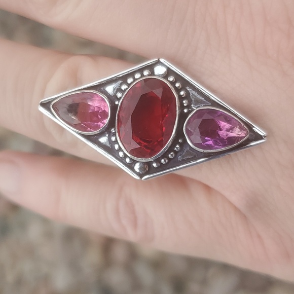 New Garnet and Bi-Color Tourmaline 925 Silver Ring. - Picture 5 of 15